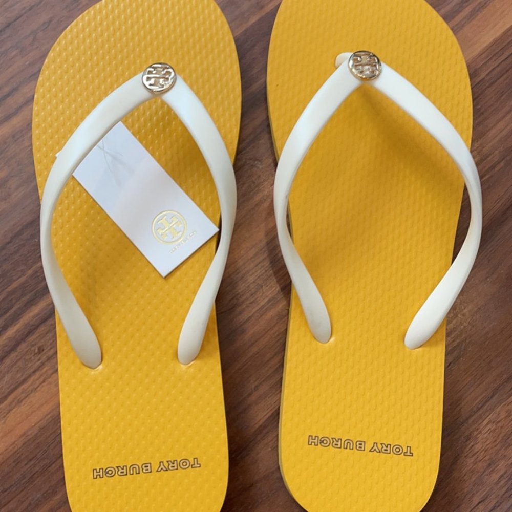 Tory Burch BRAND NEW with Tags - Thin Flip flops white, yellow